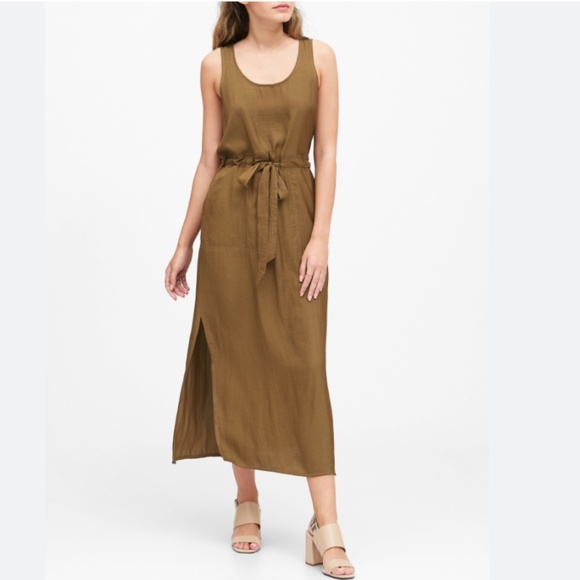 Banana Republic Military Green Sleeveless Shift Utility Maxi Dress, 12 - Picture 1 of 10